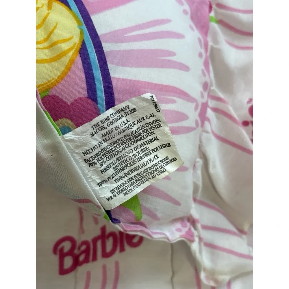 Vintage 90s Mattel 2 Sided Barbie Floral Hearts Comforter Twin 66